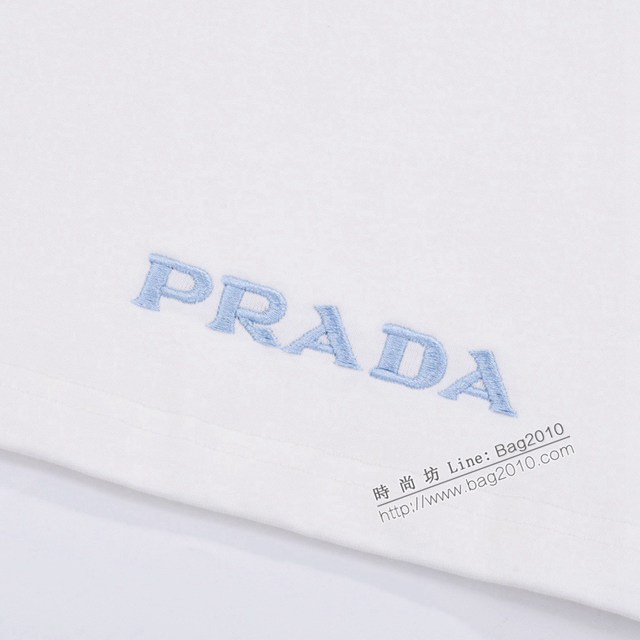 Prada專櫃普拉達2023SS新款刺繡三角標T恤 男女同款 tzy2821